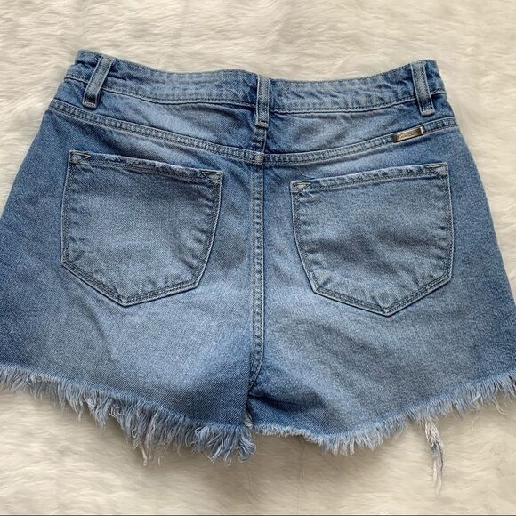 High Rise Cutoff Shorts Denim Distressed Ripped Kancan Size Medium Destroyed - Picture 6 of 9